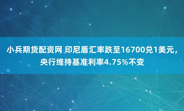 小兵期货配资网 印尼盾汇率跌至16700兑1美元，央行维持基准利率4.75%不变